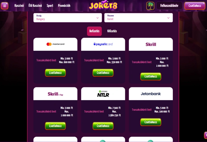 joker8 payments page